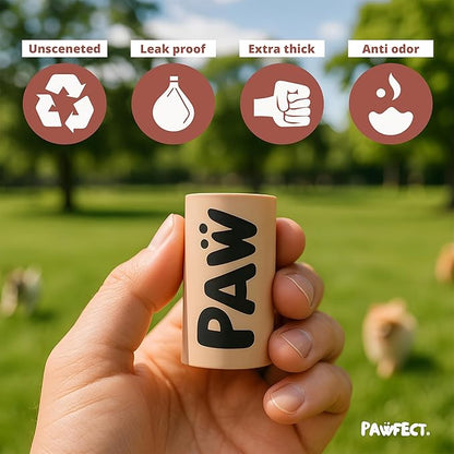 Pawfect Dog Poop Bags Rolls – Biodegradable Poop Bags, Compostable Dog Waste Bags, BPI Certified Pet Waste Bags, Unscented, Large, Puppy Poo, Earth Friendly, Bolsas Para Perros Popo (240 Counts)
