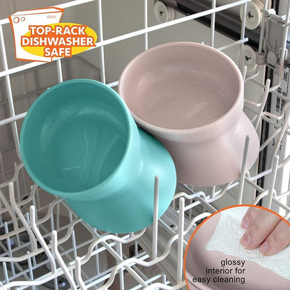 Kitty City Elevated Cat Bowls (Set of 2), Whisker-Friendly Raised Cat Food & Water Dishes, Modern Pedestal Design, Dishwasher Safe, 6.5 oz Each – Teal & Light Pink