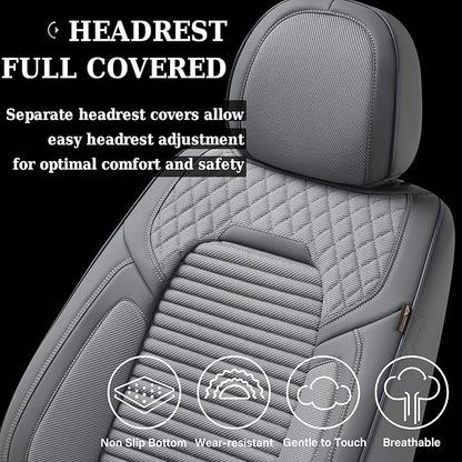 Coverado Car Seat Covers Full Set, Leather Seat Covers for Cars, Automotive Seat Cover Car Accessories Universal Fit for Most Cars SUV Trucks(Gray)