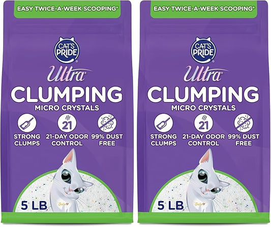 Ultra Pet Clumping Crystal Cat Litter, White Crystals with Multicolor Crystals, 5 Lbs (Pack of 2)