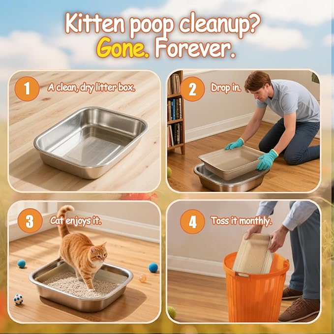 Disposable Litter Boxes for Cats Leak-Proof: 32-Pack Odor Control Sustainable Large Kitty Tray for Travel/Indoor Use