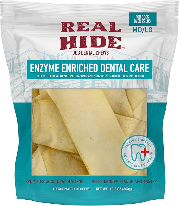 Real Hide | Enzyme Enriched Dental Care Dog Chews | for Medium/Large Dogs | 12.8 oz