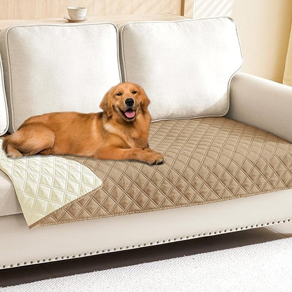 Smiry Waterproof Couch Covers for Dogs Washable, Reversible Pet Couch Covers for 3 Cushion Sofa Pet Friendly, Soft Sofa Furniture Protector for Dogs Cat Kids, Checkered (30"x95", Camel/Beige)