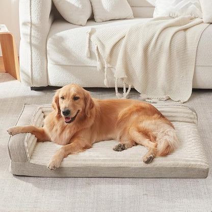 WINDRACING Orthopedic Dog Beds for Extra Large, XXLarge Dogs, Waterproof Egg Foam Dog Sofa Bed with L Bolster Sides, Washable Pet Bed with Removable Cover & Non-Slip Bottom, 46 x 30 inch, Beige