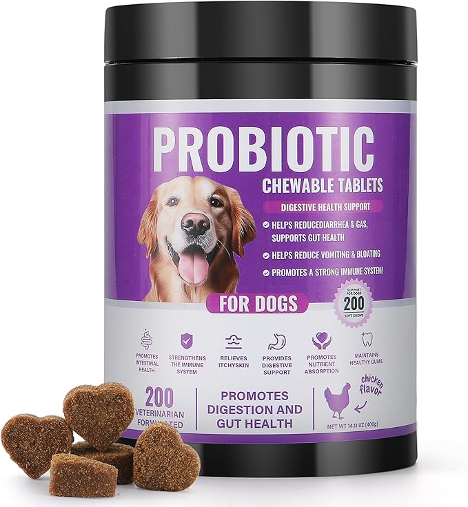 Probiotics for Dogs Gut Health, Digestion, Immunity, Relieve Diarrhea, Dog Probiotics Chews with Digestive Enzymes and Prebiotics, 200 Tablets (Chicken)