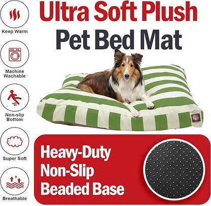 Majestic Pet Shredded Memory Foam Dog Bed Large with Removable Washable Cover 44x36x5 Inch - Rectangle Orthopedic Dog Bed for Senior Dogs–Flat Durable Dogs Crate Bed - Vertical Stripe - Sage