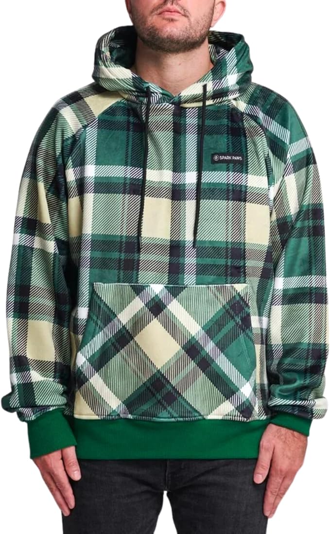 Spark Paws Human Hoodie - Premium Quality, Buttery Soft, Superior Comfort and Fit, Calming Fleece Interior, Suitable for All Styles – Green Plaid, 2XL