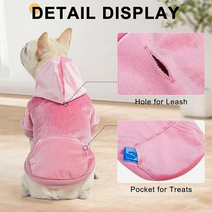 BEAUTYZOO Dog Hoodie Sweaters for Small Medium Dogs- Warm Fall Winter Fleece Jacket for Cold Weather, Soft Velour Hooded Coat with Leash Hole & Pocket, Puppy Sweatshirt Clothes Bulldog Schnauzer, Pink