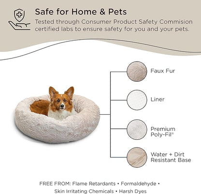 Best Friends by Sheri The Original Calming Donut Dog Bed for Medium Dogs up to 45 lbs, Lux Faux Fur, Oyster, Medium, 30" x 30"