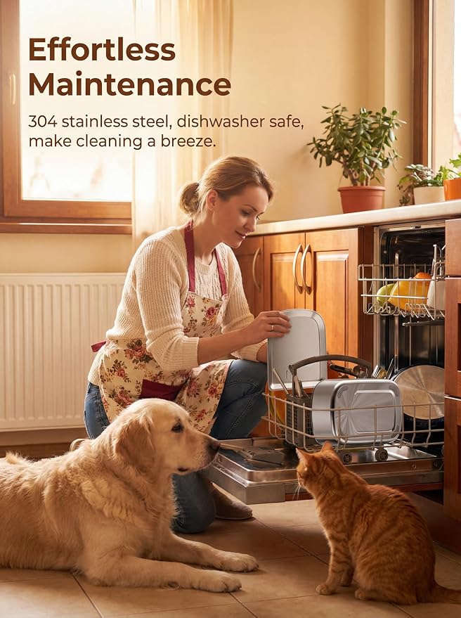 5L Smart Cat Dog Water Fountain, Stainless Wireless Dog Water Bowl | 5L wireless cat dog fountain for small dogs and multi-cat homes, sensor flow, quiet use, 4000mAh battery ,8 filter set