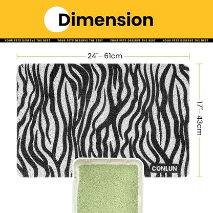 Conlun Cat Litter Mat Litter Trapping Mat, Premium Durable PVC Cute Cat Litter Box Mat, Non-Slip, Less Waste Kitty Litter Mat, Soft on Kitty’s Paws, 24”x 17” cat matts for litter, Zebra Stripe
