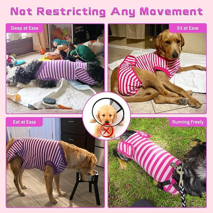2 Packs Breathable Cotton Dog Recovery Suit for After Neuter Spay Abdominal Wounds Protector, Professional Anti-Licking Onesies for Male Female Pets Surgery Bandages, 2XL Purple & Pink Stripes