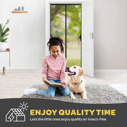Hands-Free Magnetic Screen Door, Heavy Duty, Self Sealing Screen Door Mesh Protector, Pet and Kid-Friendly, Stay-Open Buckle, Keeps Bugs Out While Letting Nature in, Fits Door Size (48" x 96")