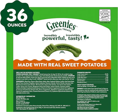 Greenies Dog Treats, Veterinarian-Recommended Natural Dental Dog Treats, Large Size, Sweet Potato Flavor, 36 oz. Pack, 24 Count
