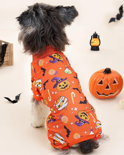 XPUDAC 4 Pack Halloween Dog Pajamas, Funny Ghost Halloween Costumes for Dogs, Soft Strechy Doggy Clothes for Small Medium Dogs Boy Girl, Pet Apparel, XS