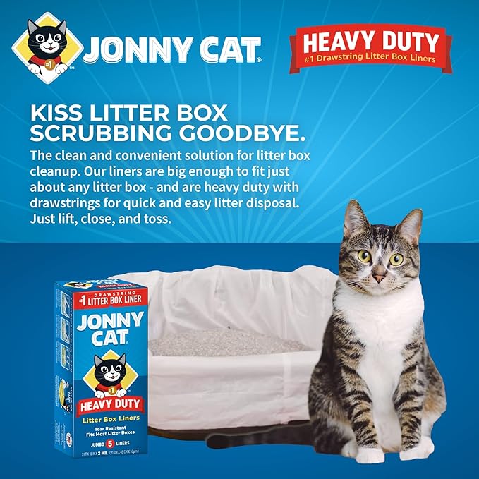 Jonny Cat Litter Box Liners: Heavy Duty - Tear & Leak Resistant - Drawstring Close - Jumbo, 30 Count