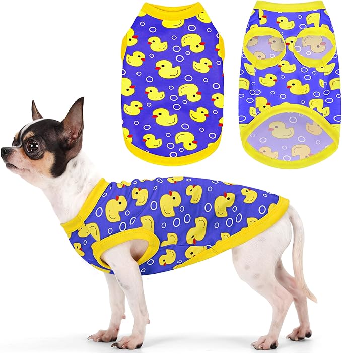 Adorable Yellow Duck Dog Shirt: Lightweight Polyester Cartoon Puppy Vest, Small Medium & Large Dog T-Shirt, Summer Pet Clothes, Cute Dog Apparel, Breathable Dog Tank Top Blue XL