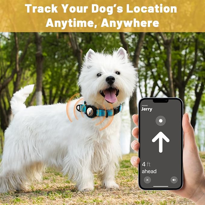 Taglory AirTag Dog Collar with Waterproof Holder for Small Dogs, SkyBlue, S | Reflective for Night Walks & Low-Light Safety, Track Your Pup Peace of Mind, Adjustable Soft Padded, No More Dangling Tags