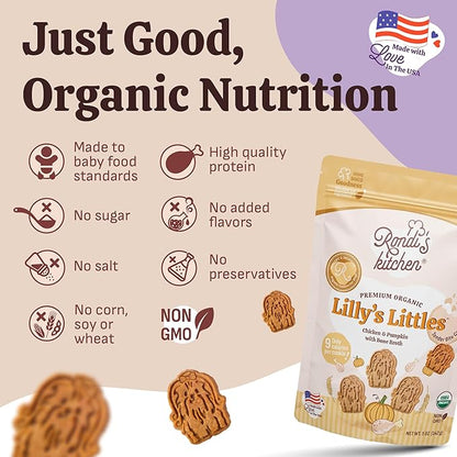 Rondi's Kitchen Lilly's Littles Organic Tender Dog Treats - Natural Doggie Cookie for Small Dogs, Puppy, Senior, Training - Human Grade Superfood Biscuit with Bone Broth - Chicken & Pumpkin