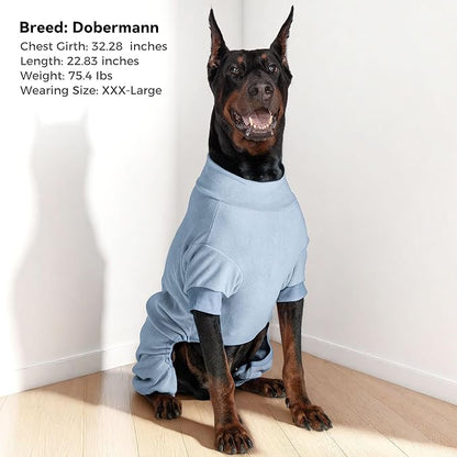 cyeollo Dog Pajamas XXX-Large, Stretchable Fleece Pet Onesie Coat for Large Sized Dogs Warm Doggie Jumpsuit Soft Cold Weather Dog Clothes Outfits, Light Blue XXXL