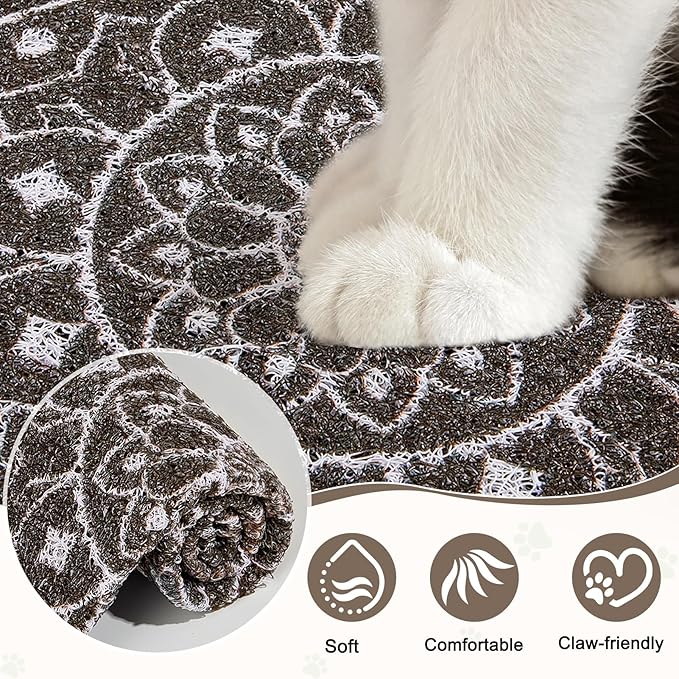 Glittme 24"x15" Cat Litter Mat with Mesh Design - Non-Slip & Waterproof Litter Trapping Pad for Litter Box Soft Texture for Pets,Dark Brown