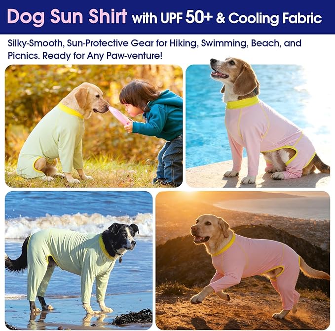 FUAMEY UPF 50+ Dog Sun Protection Full-Body Shirt for Large Dogs, Puppy Cooling Jumpsuit with Quick-Dry Stretchable Fabric, Outdoor Pet Dirt-Resistant Shedding Control Onesie for Summer, Green, XL