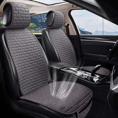 VarCozy Linen Car Seat Covers, Breathable Front Pair Seat Covers for Cars with Non-Slip Protector for All Seasons, Universal Front Seat Covers for Cars, SUVs, Trucks