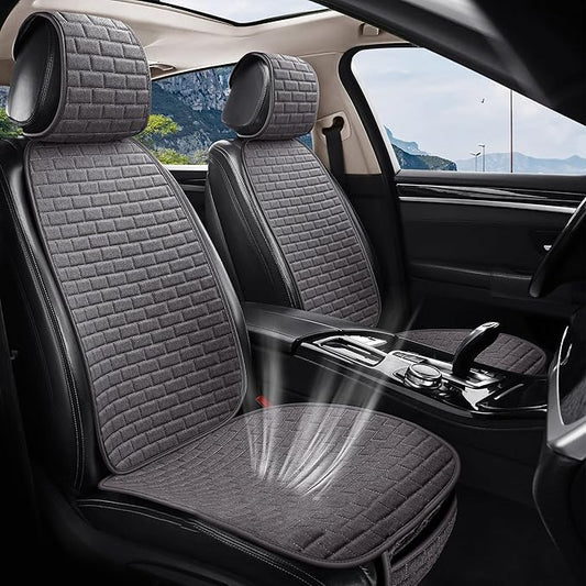 VarCozy Linen Car Seat Covers, Breathable Front Pair Seat Covers for Cars with Non-Slip Protector for All Seasons, Universal Front Seat Covers for Cars, SUVs, Trucks