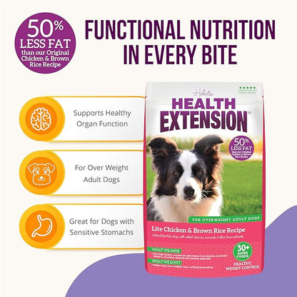 Health Extension Lite Chicken & Brown Rice Dry Dog Food, Low Fat Formula Supports Healthy Weight, with Probiotics & Superfoods for Digestion & Coat Health (1 lb)