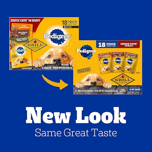 Pedigree Choice Cuts in Gravy Wet Dog Food, Adult Soft Wet Dog Food, Variety Pack, 3.5 oz. Pouches, 18 Count