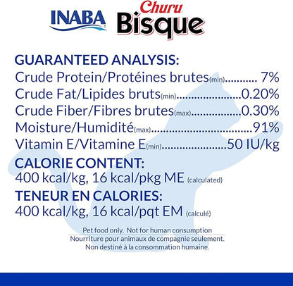 INABA Churu Bisque for Cats, Creamy Lickable Purée Side Dish with Vitamin E, 1.4 Ounces per Pouch, 12 Pouches, Tuna & Chicken Variety