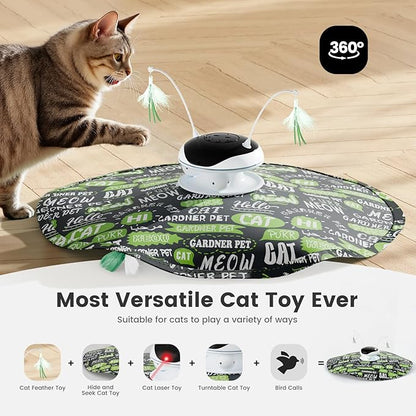 Gardner Pet Cat Laser Toys,USB Chargeable 5 in1 Hide and Seek Automatic Interactive Kitten Toy, Moving LED Red Dot&Ambush Feather Play, Track BallsExercise Toy for Indoor Cats 24 Inch Cover,Chirping