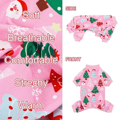 XPUDAC Christmas Dog Pajamas Christmas Tree Puppy Clothes for Small Medium Dogs Girl Holiday Pet Outfit Pjs Doggie Bodysuit Cat Apparel, Pink, XL
