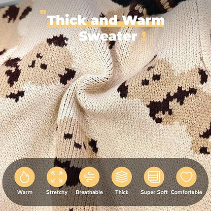 PETCARE Small Dog Sweater Cute Bear Dog Cardigan Coat Clothes for Small Medium Dogs Boy Girl Cat Sweaters Clothes for Cats Only Soft Warm Fall Winter Puppy Knitted Outfits Chihuahua Shih Tzu, Beige