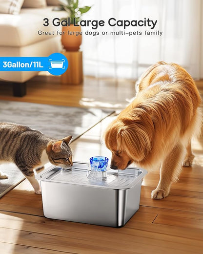 Large Dog Water Fountain Dispenser - 3 Gallon Stainless Steel Pet Water Fountain with 4 Filters for Large Dogs, Automatic Big Dog Water Bowl Dispenser Drinking for Multi-pet, Easy to Clean, Quiet Pump