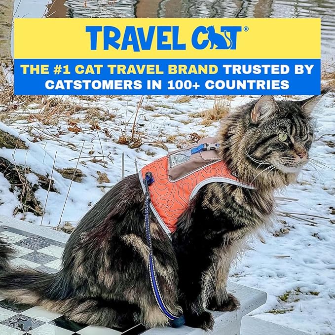 Travel CAT The Pathfinder Cat Harness with GPS Tracker Pocket - Powered by Tractive Cat Harness Escape Proof - Walking Escape Proof Harness for Small, Large Cat, Kitten (Orange, Large)