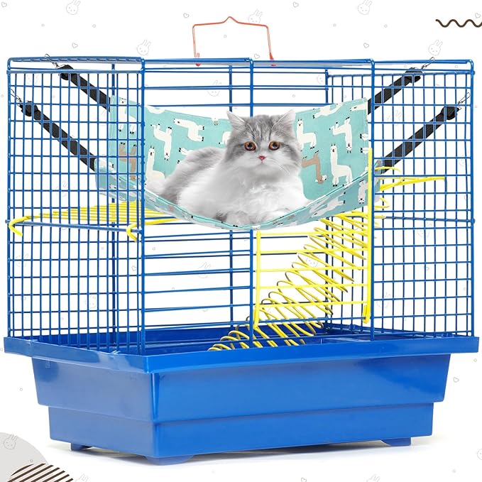 Barydat 6 Pcs Reversible Cat Hammock Bed 18.9 x 15 Inch Soft Breathable Double Sided Pet Ferret Cage Hammock with Adjustable Straps Hanging for Kitten Puppy or Small Pet (Fabric)