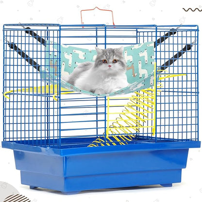 Barydat 6 Pcs Reversible Cat Hammock Bed 18.9 x 15 Inch Soft Breathable Double Sided Pet Ferret Cage Hammock with Adjustable Straps Hanging for Kitten Puppy or Small Pet (Fabric)