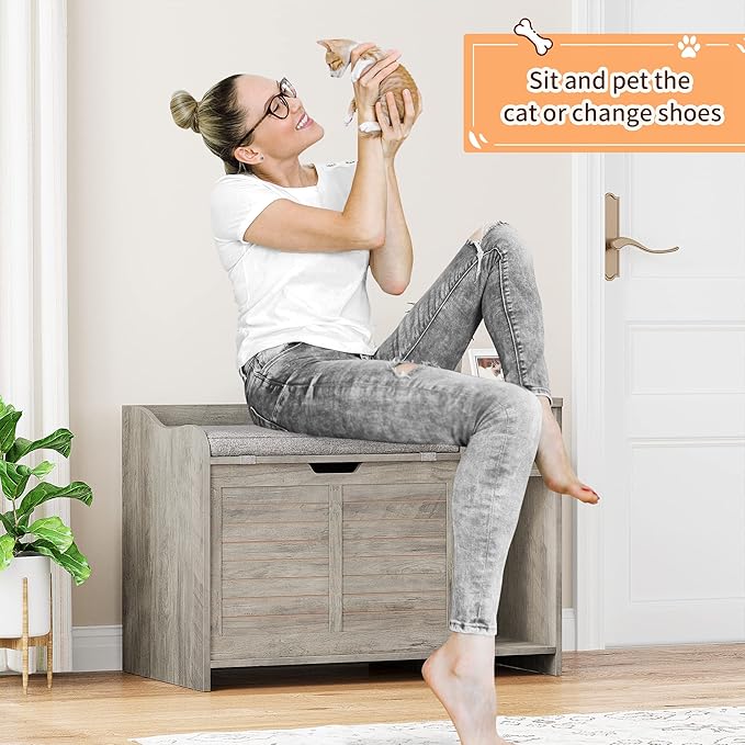 Litter Box Enclosure with Top Opening with Cushion, Cat Litter Box Furniture Hidden, Litter Box Hidden, Cat House, Privacy Cat Litter Box Cabinet Grey
