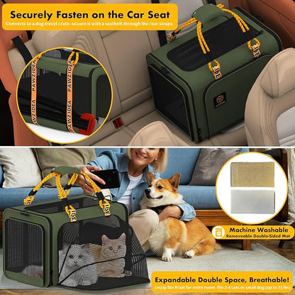 PAWZIDEA Large Pet Carrier Expandable, 24"×16"×16" Soft-Sided Cat Carrier for 2–4 Cats up 55lb, Portable & Collapsible Small Medium Dog Travel Crate for Car, XL Storage Pocket, ID Card, Shoulder Strap