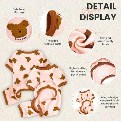 Dog Pajamas Small Sized Dog Onesie Clothes Soft Stretchy Puppy Pajamas for Small Dogs Cats Girl Pet Costume Cute Bear Printed Pjs Outifts French Bulldog Chihuahua Doggie Clothing