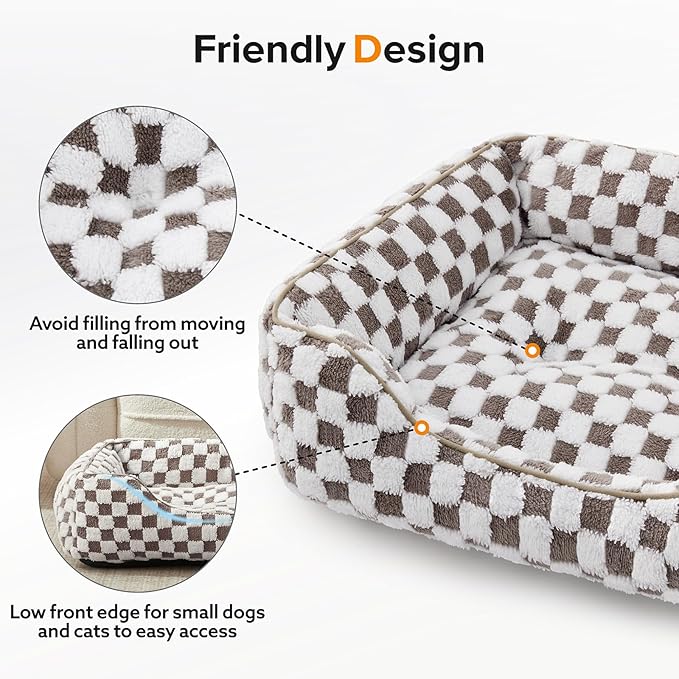 JOEJOY Dog Bed for Large Medium Small Dogs - Rectangle Orthopedic Dog Sofa Bed, Cute Modern Puppy Bed with Jacquard Shaggy Plush & Anti Slip Bottom, 30x24x9inches, Cofffee