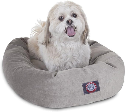 Majestic Pet 24 Inch Micro Velvet Calming Dog Bed Washable – Cozy Soft Round Dog Bed with Spine for Head Support - Fluffy Donut Puppy Mat 24x19x7 (inch) Small - Vintage