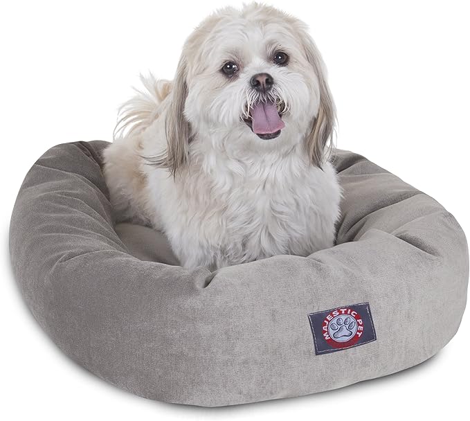 Majestic Pet 24 Inch Micro Velvet Calming Dog Bed Washable – Cozy Soft Round Dog Bed with Spine for Head Support - Fluffy Donut Puppy Mat 24x19x7 (inch) Small - Vintage (2025)