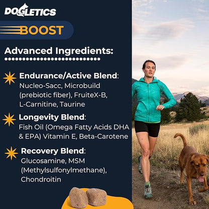 Boost Active Dog Support: Improve Energy, Endurance, Recovery & Longevity- 90ct USA Made with Real Bacon
