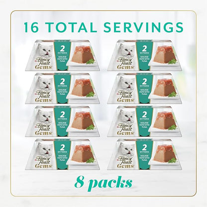 Fancy Feast Gems Pate Cat Food Mousse with Tuna and a Halo of Savory Gravy Cat Food - 4 oz. Boxes,(Pack of 16)