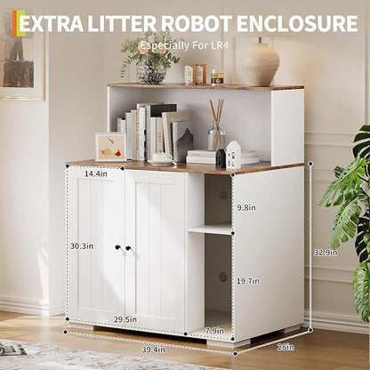 Large Cat Litter Enclosure with Litter Collector, Enclosure for Self-Cleaning Litter Boxes,Adjustable Shelf for Dog Proof,Charging Station, Large Hidden Litter Box for Cat, Cat House