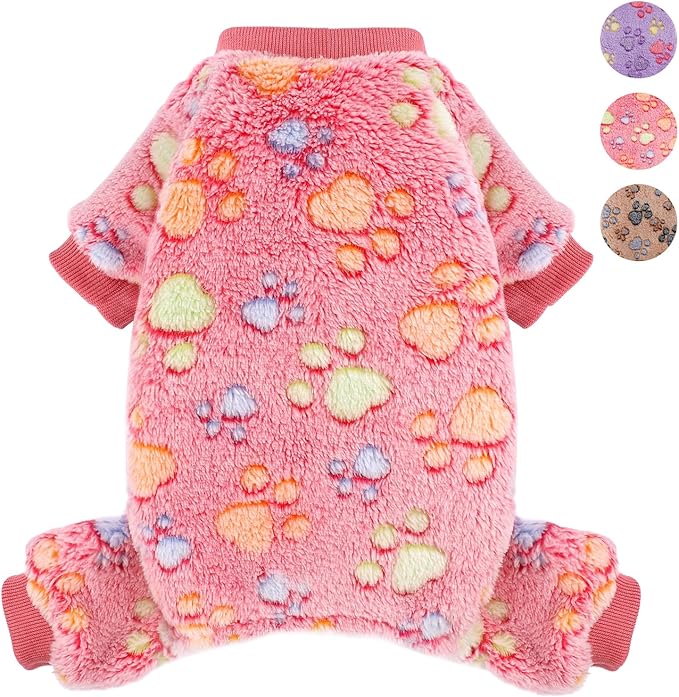 YIKEYO Dog Sweaters Pajamas for Small Dogs, Dog Pajamas Winter Girl and Boy,Puppy 4 Legged Clothes Chihuahua Yorkie Teacup Jumpsuit Cute Feet Print(Rose, XXS)