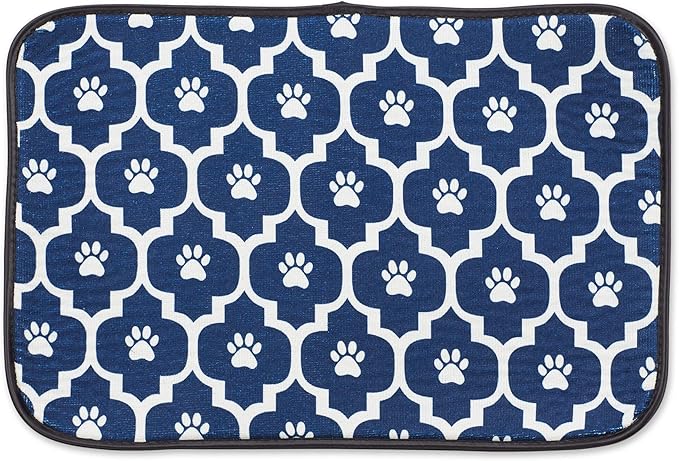 Bone Dry Machine Washable, Ultra Absorbent Pet Mat, 12x18, Nautical Blue/Off-White Lattice