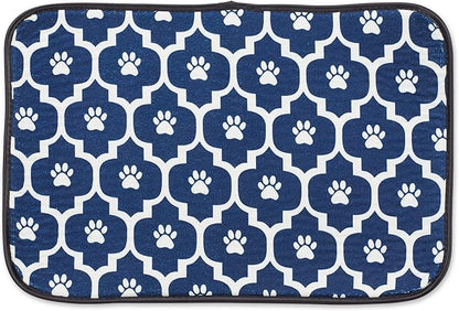 Bone Dry Machine Washable, Ultra Absorbent Pet Mat, 12x18, Nautical Blue/Off-White Lattice